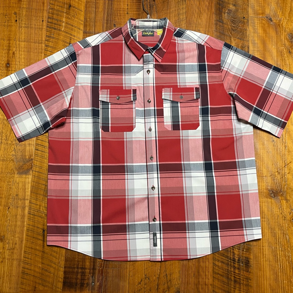 NWOT Cabela’s Short Sleeve Plaid Button Down, Size XXL